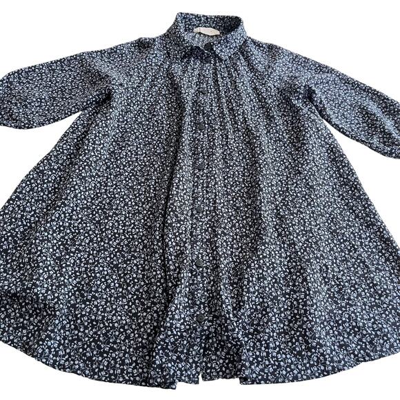 Zara Girls Black Blue Floral A-Line Button Front Dress Size 6 - Picture 1 of 5